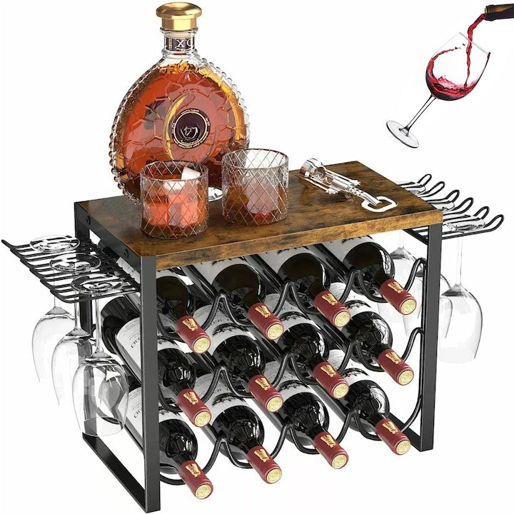 Suport pentru Stick de Vin Piduules 3 Nivele pentru 12 Sticle 6 Pahare Negru 62.5x21.2x41cm