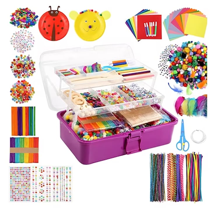 Set 3000 de Piese de Arta si Meserii pentru Copii cu cutie portabila de depozitare pliabila in 3 straturi +3ani Multicolor