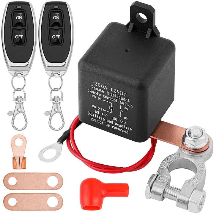 Comutator Deconectare Bateriei Telecomanda 12V Piduules Previne Descarcarea Bateriei Securitate Ridicata cu 2 Telecomenzi Potrivit pentru Masini Negru