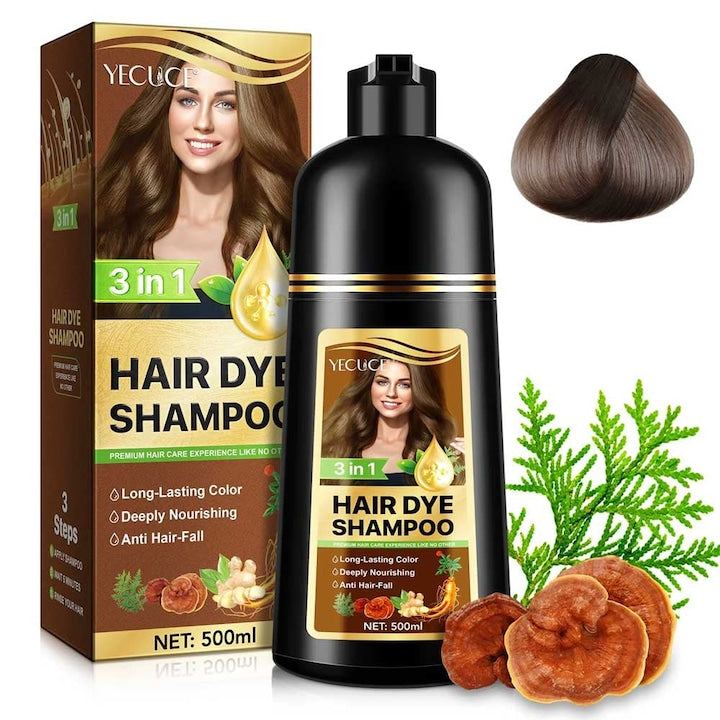 Sampon Premium 3 in 1 pentru Colorarea Parului Anti Cadere Regenerare cu Ghimbir si Ginseng 500 ml #5 Dark Coffee