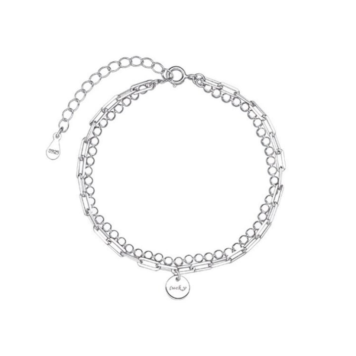 CK - S925 Sterling Silver Bracelet for Women, Elegant Design, Adjustable 14.5-19cm, 5mm Round Plate, Silver