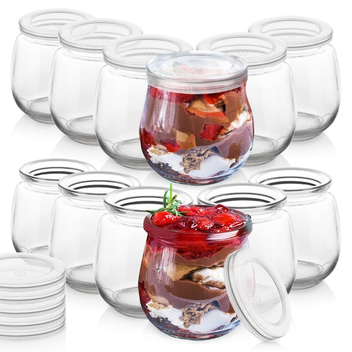 Set De Borcane Din Sticla Orion 6.5 x 6.5 x 5.5 cm Sticla Inchidere Etansa Rezistente La Temperaturi Ridicate Pot Fi Spalate In Masina De Spalat Vase 12 Bucati Transparent