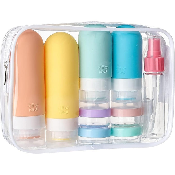 16-Piece Travel Accessories Set | Silicone Bottles + Clear Bag | White