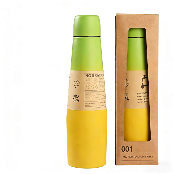 Sticla de apa moderna · Termos cana termoizolanta din otel inoxidabil 304 recipient portabil mentine temperatura cald/rece pentru sport si exterior etans anti-scurgere pentru birou si scoala 532ml verde-galben