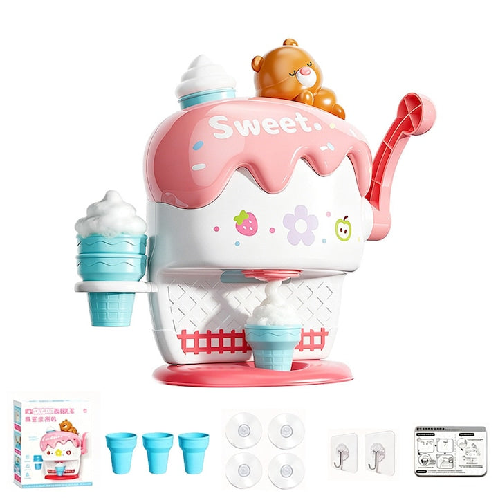 Kids Bath Toy - Ice Cream Shaped Foam Machine with 3 Cones, Strong Suction Cups + Hook, Gift for 3-6 Year Olds