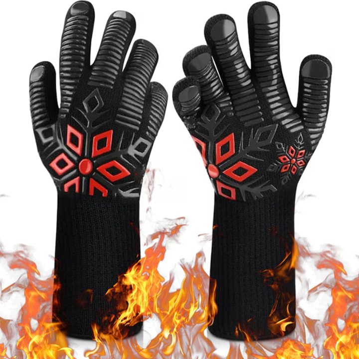 Heat Resistant BBQ Gloves ZOUN 500°C Double Layer Insulation Extra-long Heat-resistant Suitable for BBQs Ovens Easy to clean 35 cm Black/Red