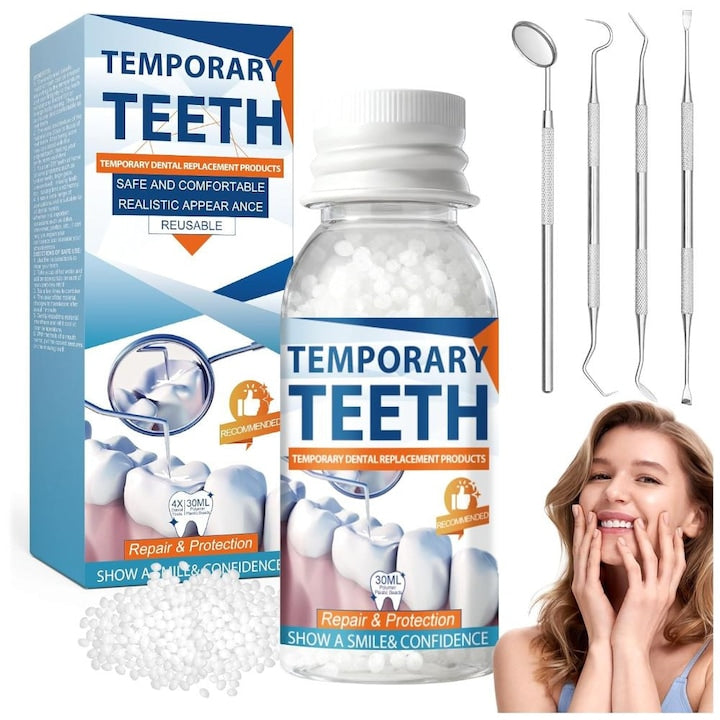 Kit de reparare dinti Temporara 30ml perle dentare 4 unelte dentare Sigur si non-toxic Nu este usor sa cada auto-reparare Alb