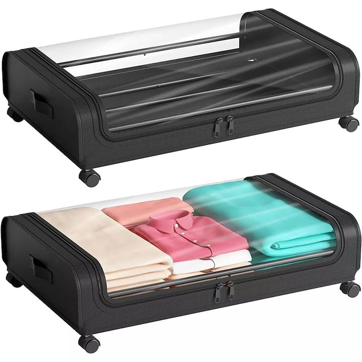 Underbed storage box CHOOLY 48L black dimensions 78.5x44x16cm with wheels transparent window