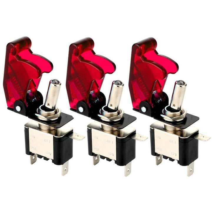 Set 3 Intrerupator metalic ON/OFF lumina de fundal rosie 12/24V