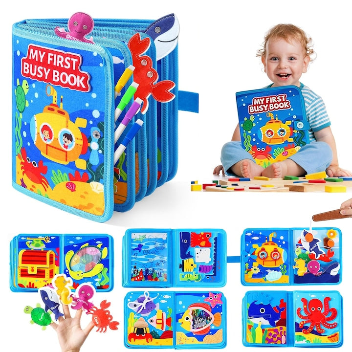 Jucarie interactiva Morovan 20-IN-1 Activitati Montessori educationala senzoriala Dezvoltarea Abilitatilor Motrice si Atentiei Coordonare Mana-Ochi Materiale Sigure si Durabile Bebelusi de 6 luni 9 luni 12 luni 1 an 2 ani tema Ocean tip