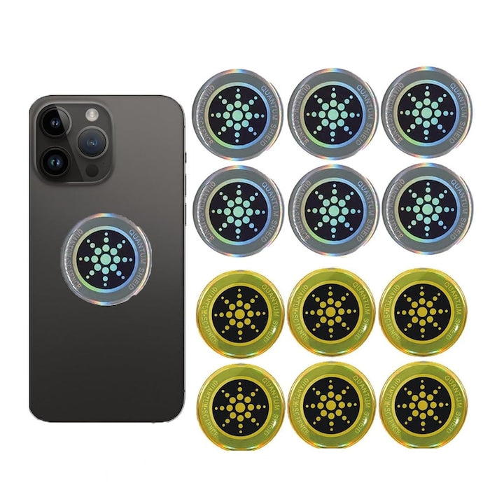 Set 12 Stickere anti-radiatii PsAyl rotund Auriu/Argintiu pentru telefoane mobile tablete laptopuri