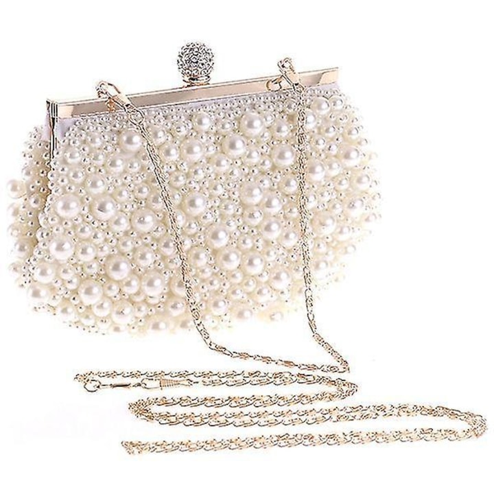 OEM - White Pearl Imitation Evening Wedding Bag 19x5x11cm set with 1 bag 12 installments with 0% interest