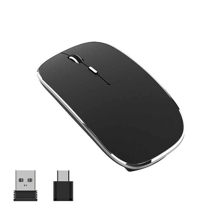Mouse wireless SINBINTA Receptor USB si Type-c Reincarcabil 450mAh Pentru laptop PC Mac Reglabil 1000/1200/1600DPI Mut Ergonomic ABS 114x69x 25mm Negru