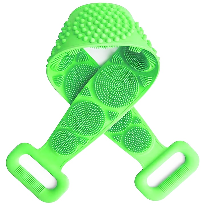 Perie de Baie din Silicon pentru Spalat Spate Scrub si Masaj Retoo cu Striatii pe Ambele Fete Verde