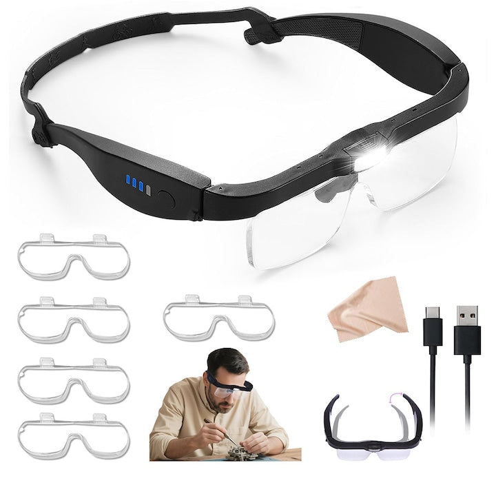 Lupa profesionala Walalla cu 5 lentile detasabile 0.75X-4.0X si 3 lumini LED lupa reincarcabila cu banda de sustinere hands-free pentru lucru de aproape hobby pentru mestesuguri de bijuterii