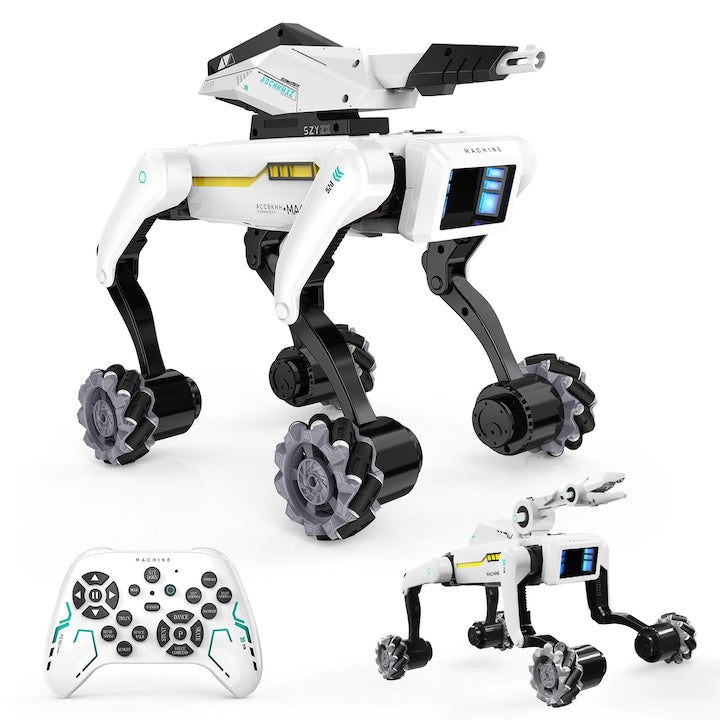 Robot Caine 3 in 1 Transformabil WALALLA 30+ Actiuni Bionice Control Vocal si Telecomanda Programabil Baterie Reincarcabila Cu Gheare si Tun Detasabile Jucarie Educativa pentru Copii 6+ Ani