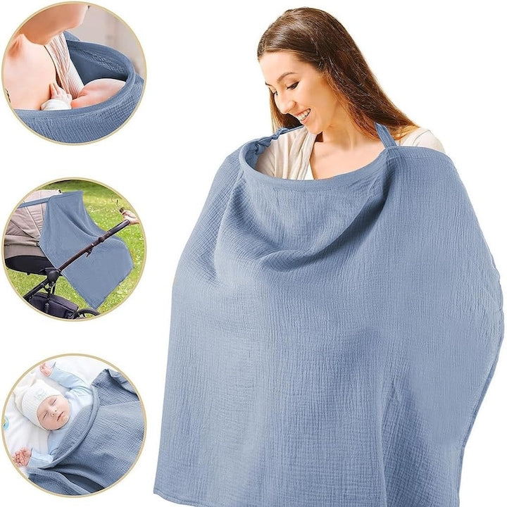Nursing Apron Breathable 100% Adjustable Strap Curved Cartilage Design Private Space Solid Color Decorations Cotton 70 x 100 cm Light Blue