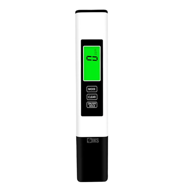 Цифров тестер за качество на водата SIKS, LED дисплей, измерване на TDS/EC/°C/°F, подходящ за проверка на питейна вода, аквариуми, басейни, фонтани, с включен цифров термометър за измерване на температурата на водата, водоустойчив, бял/черен