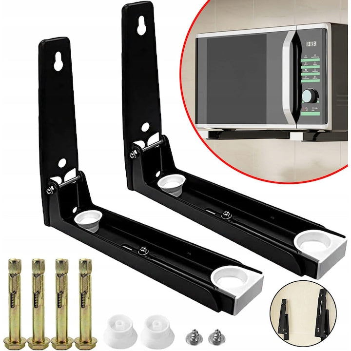 Set of 2 Universal Microwave Oven Brackets, Foldable, Adjustable, Extendable Arm, For Wall Mounting, Microwave Oven Support, Oven Shelf, 30 kg Capacity