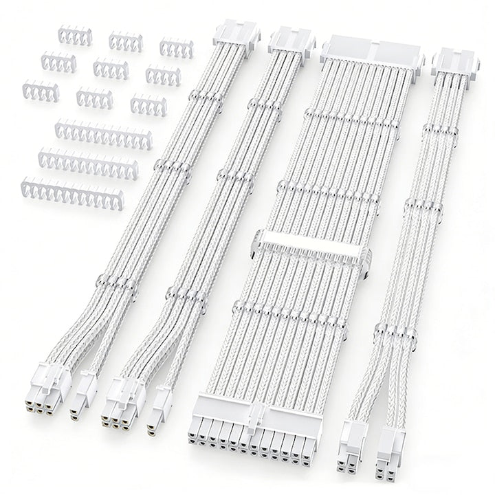 ZOUN Computer Host Power Extension Cable Set, 4+4 pin 6+2 pin 18AWG Pure Copper for Motherboard Graphics Card CPU, White 300mm