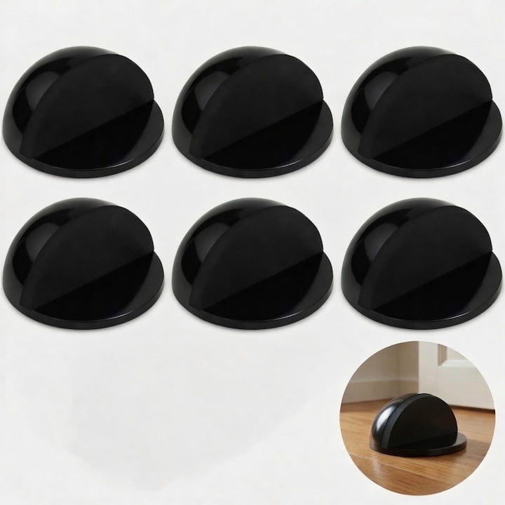 Self-Adhesive Door Stoppers Set of 6 Stainless Steel Protective Rubber Anti-Slip No Drilling Strong Hold Suitable for Various Surfaces Matte Black