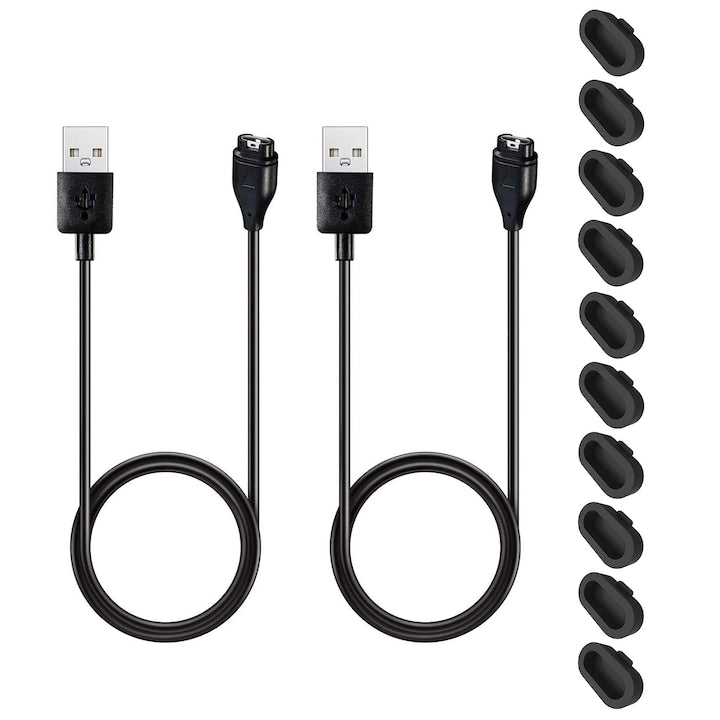 Cablu de incarcare compatibil Garmin 2 set Fenix 7/7S/7X/5S/5S Plus/5/6s/6/6x forerunner 255/255S/265/265S Quatix 5/ Quatix 5 Sapphire cu 10 Protectie de praf pentru priza smartwatch Garmin OUYLAF Negru
