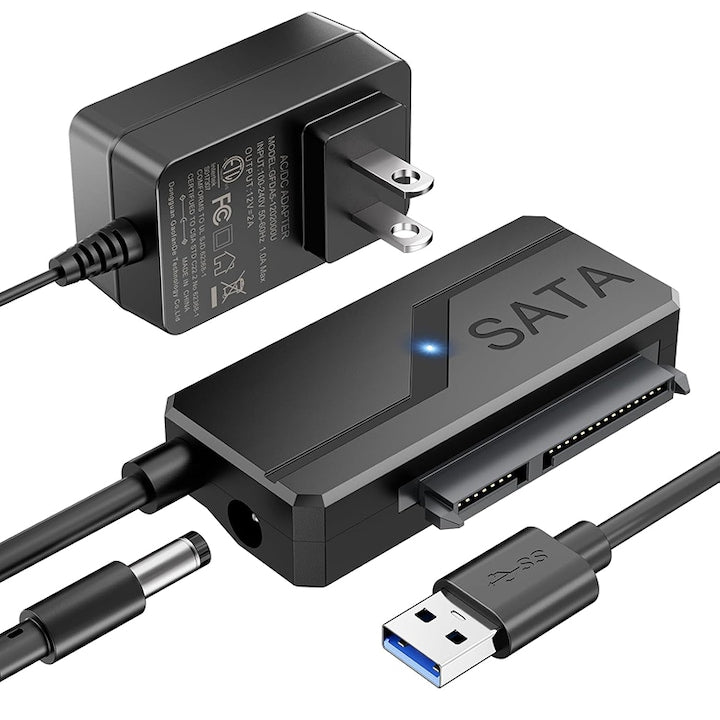 Adaptor USB 3.0 la SATA Rqiurpn pentru HDD/SSD 2.5/3.5 inch plug and play cu 12V sursa de alimentare negru