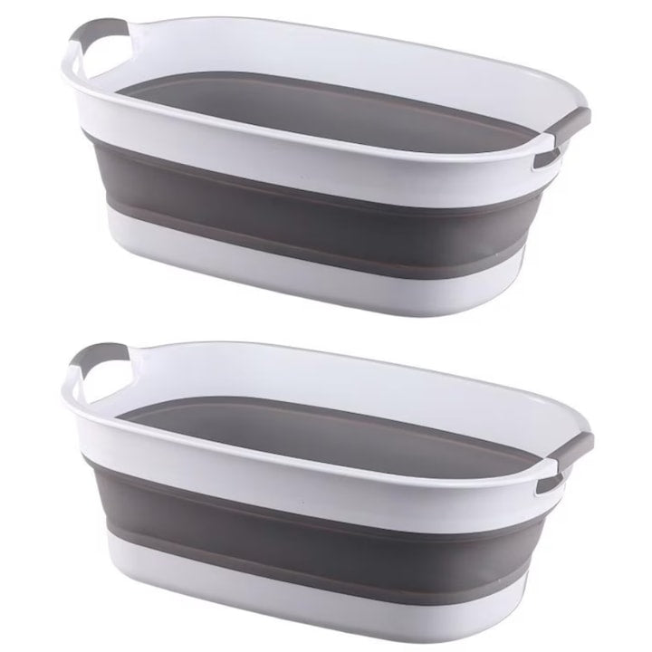 Set of 2 Simply Joy Foldable Laundry Baskets, Multifunctional, Adjustable Height, Large Capacity, for Washing, Organizing and Storage, Grey, 53x38x22 cm