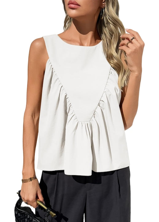 Imily Bela - Tricou femei model babydoll peplum fără mâneci(10181) Alb 12 rate cu 0% dobândă
