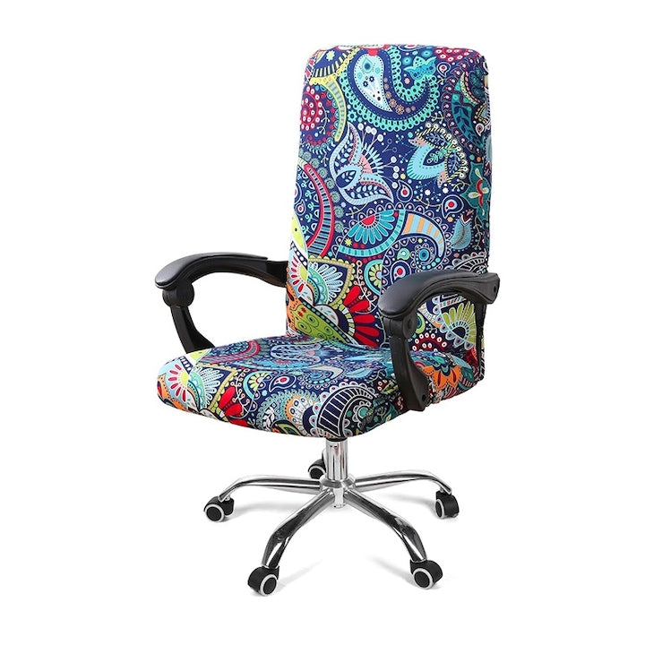 Elastic Printed Office Chair Cover, Universal Swivel Office Chair Cover, Removable, Washable, Dustproof, with Zipper