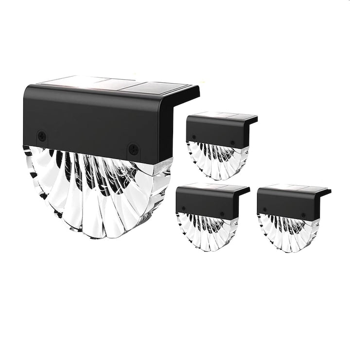 Set 4 lumini solare pentru gard IP65 Wateproof 2 trepte de iluminare 3 moduri de iluminare lumini de trepte utilizate in exterior pentru terasa scari gradina Negru