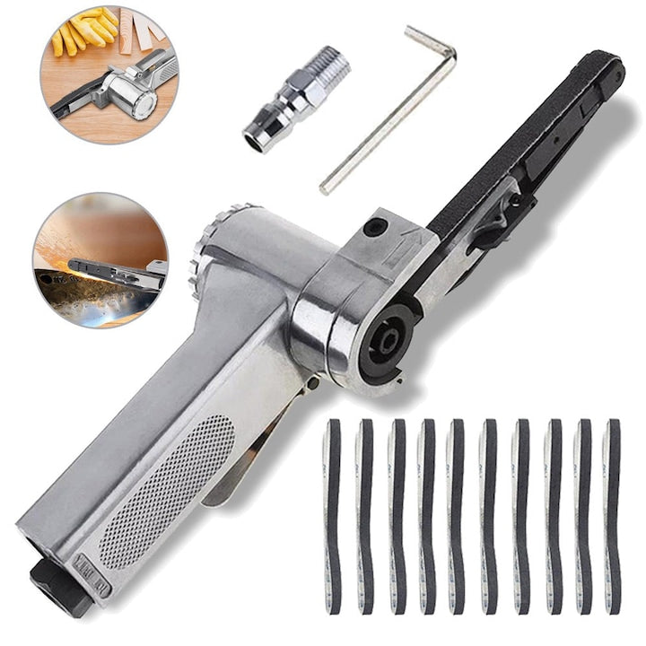 Portable Mini Angle Grinder Pneumatic Mini Belt Sander with 10 Belts for Spot Welding, Deburring, Chamfering, and Coating Removal Operations