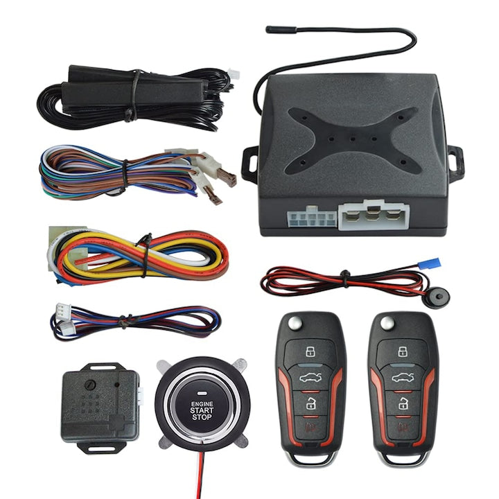 Sistem Alarma Auto Cu Pornire Motor La Buton Keyless Entry Pasiv PKE Pornire Motor La Distanta Buton Push Start/Stop Conectare La Claxon Original Masina 12V Universal Anti-Furt Cu Telecomanda WALALLA