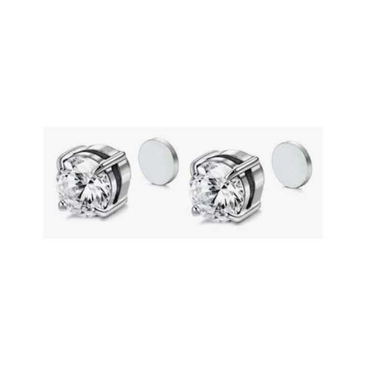 Cercei clip magnetici pentru barbati zirconiu sintetic otel titan durabil rezistenti la decolorare culoare argintiu dimensiune 0.6x0.6 cm