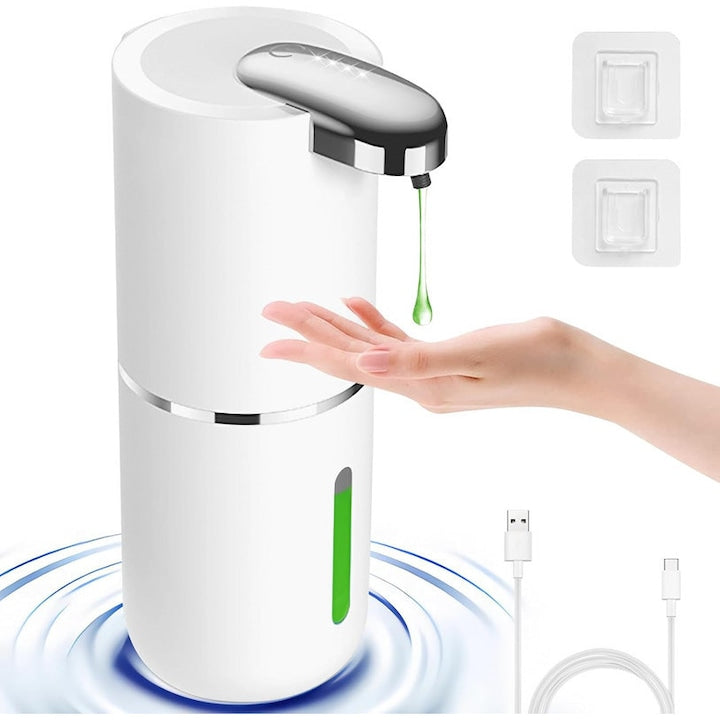 Dispenser Automat de Sapun Lichid 380ml Alb Dozator Touchless cu senzor de miscare infrarosu 4 niveluri ajustabile IPX5 Rezistent la Apa pentru Baie si Bucatarie