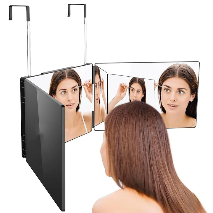 Oglinda 360° Oglinda Cosmetica Portabila Sistem Agatare Pliabila Oglinda Auto-Taiere 360° cu Lumini LED Reglabile Inaltime Reglabila Potrivit Pentru Coafare Barbierit Ingrijire Colorare si Machiaj ABS Negru