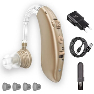 Vala 100H Hearing Aid, Long Battery Life, 130dB Amplification, Noise Reduction, 4 Volume Levels, 4 Modes, Sound Amplifier, Moderate-Severe Hearing Loss, Cleaning Brush, 4 Earplugs Included, Rechargeable, Discreet, Hearing Prosthesis, Adults/Seniors