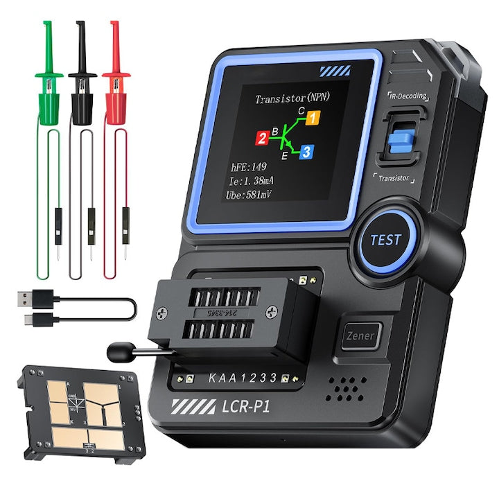 Tester Tranzistori Duueyct Dioda Trioda Contor de Rezistenta Capacitate LCR Contor ESR NPN PNP MOSFET Tester Multifunctional IR Afisaj Color Negru/Albastru