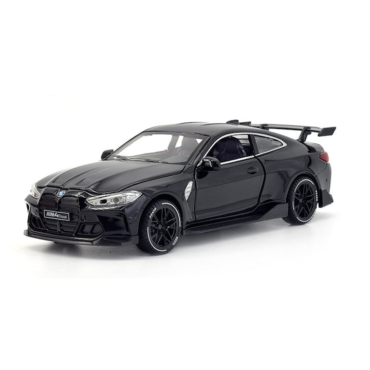Metal Car Models ZOUN, BMW M4 1:32 with Simulation Lights, Simulation Sound, Opening Hood, Trunk and Doors, Pull Back Starter, 16 * 7 * 5 cm, Black
