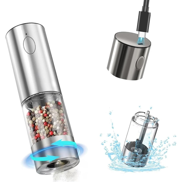 Rasnita electrica reincarcabila Nicerpro otel inoxidabil Reglare Grosime Macinare lumina LED 95ML Inox