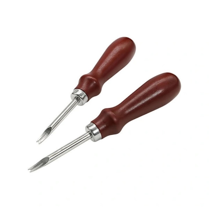 Unealta profesionala pentru taierea marginilor pielii 14.8x2x1.1cm maner din lemn inox culoare cafea