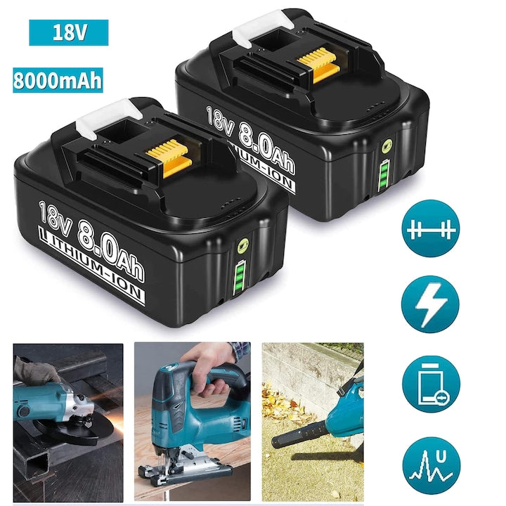 2 Buc. Baterie Litiu 8.0Ah De Schimb Pentru Baterii Makita 18V Compatibile Cu Bateriile Makita BL1850 BL1850B BL1860 BL1860B BL1840B BL1840 BL1830 BL1835 BL1845 194204-5 LXT-400 Cu Indicator LED