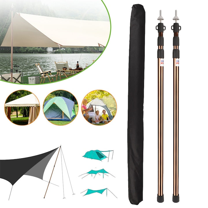 Set of 2 CHOOLY telescopic adjustable tent poles, aluminum, 90-230 cm, brown