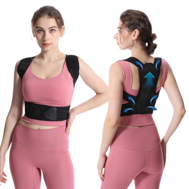 Fantasy Back Corrector Support with adjustable straps, unisex, for straightening back, spine, shoulders, and collarbone. Suitable for students and office workers. Helps correct posture, black, size M
