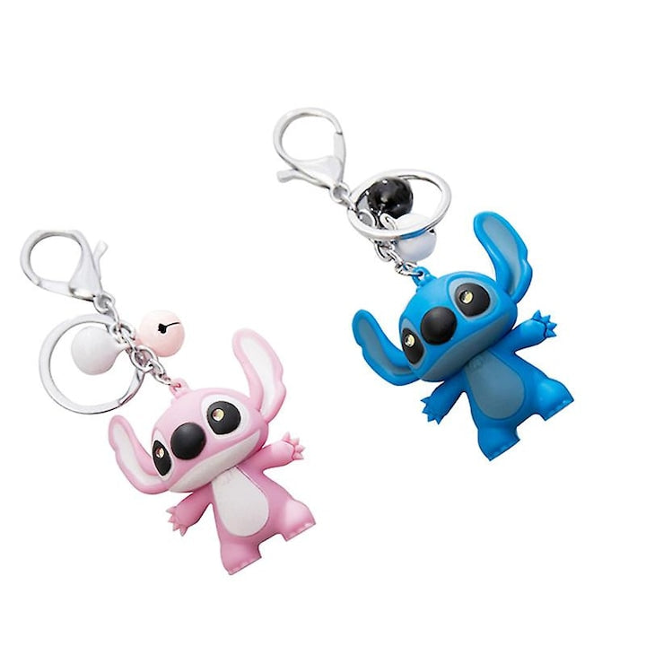 Set of 2 Stitch Keychains, Betterlifefg, LED Light/Sound, Plastic, 5.5x5.3x3.5 cm, Multicolor