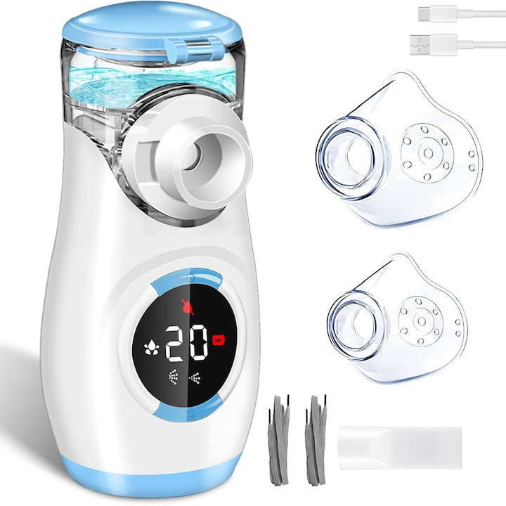 Aparat Aerosoli Breathe Buddy MY-135B Pro Nebulizator Portabil Validat Clinic Ultrasonic Tehnologie Mesh Acumulator 1200 mAh Aaccesorii Super Silentios Pentru Copii si Adulti Alb