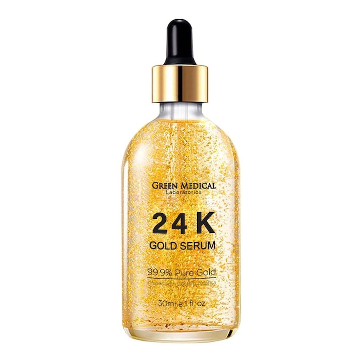 Ser de fata antirid Aur 24k cu vitamina C acid hialuronic pentru facial anti-imbatranire pete intunecate si linii fine Greenlem stimuleaza colagenul 30ml