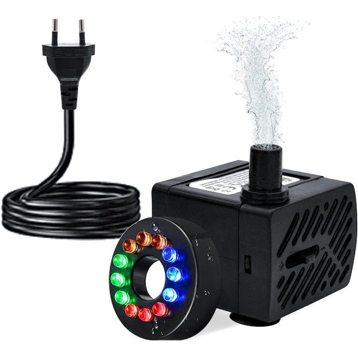 Nybgyy Water Pump with LED, 180L/h, 12 LED Lights, 4x3.5x2.8cm, for Aquariums and Indoor Fountains