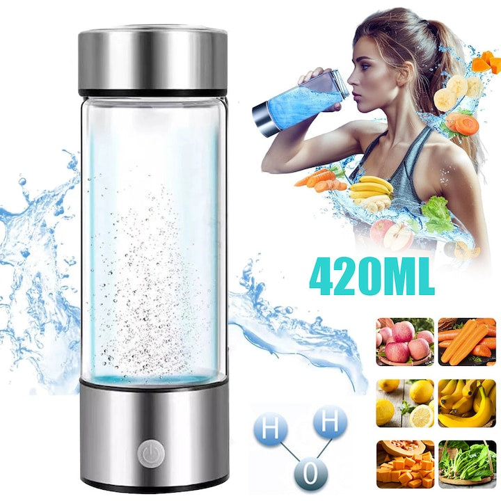 Sticlă filtrantă CHOOLY generator de apă hidrogenată 420ml argintie portabilă reîncărcabilă