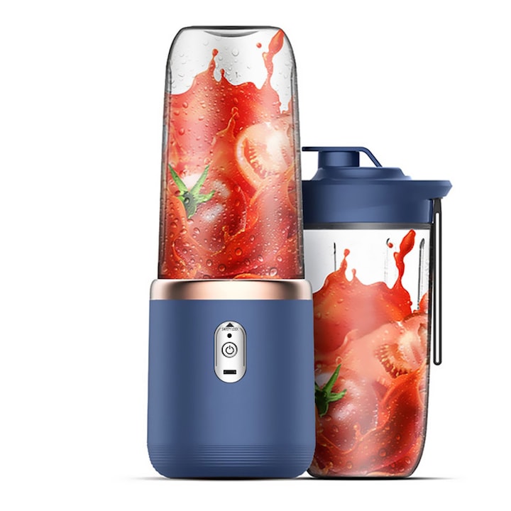 Storcator ZOUN 21.000 rpm lame din otel inoxidabil cu pahar de calatorie 40 W 1500 mAh capacitate 400 ml pornire cu o singura atingere prepara sucuri bauturi si smoothie-uri albastru